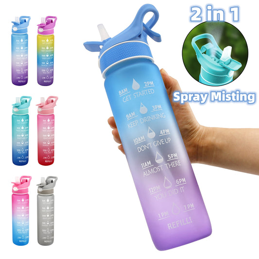 1000ML Plastic Spray Water Bottle Scrub Bounce Cover Straw Space Cup Sports Water Bottle